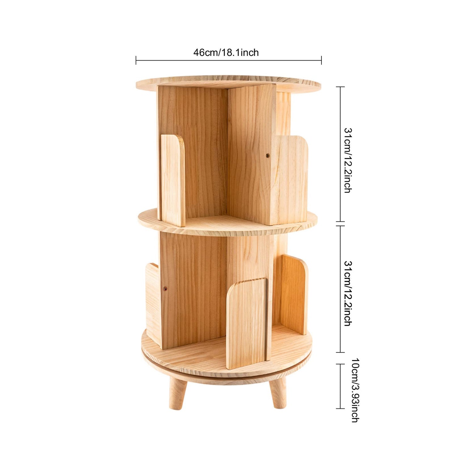 Bazargame 360° Rotating 2-Tier Wood Bookshelf Organizer for Home and Office - WoodArtSupply