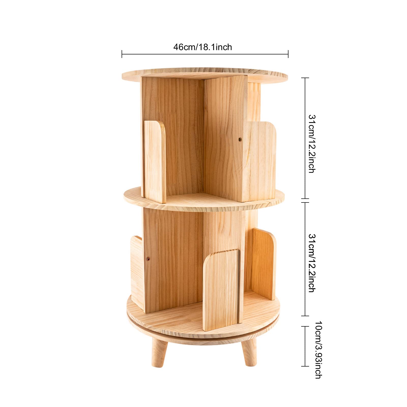 Kebayuneth 2-Tier Rotating Wooden Bookshelf - Multi-Functional Display and Storage Rack - WoodArtSupply