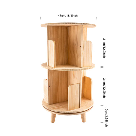 Upyouths 2-Tier Rotating Bookshelf – Multi-Functional Floor Standing Organizer in Wooden Design Upyouths