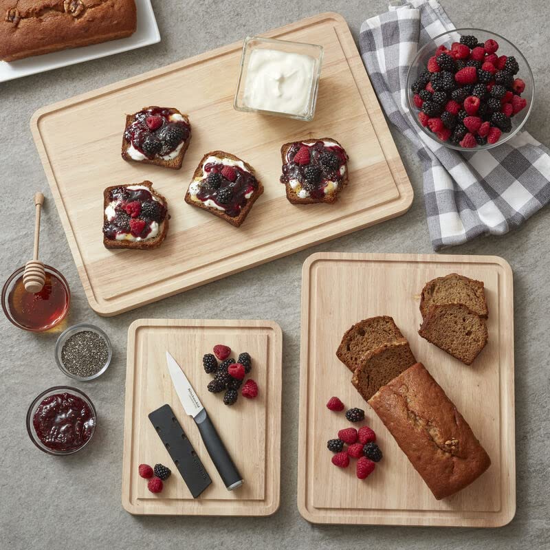 Kitchen Aid Classic Rubberwood Cutting Board with Perimeter Trench, Reversible Chopping Board, 11-inch x 14-Inch, Natural KitchenAid