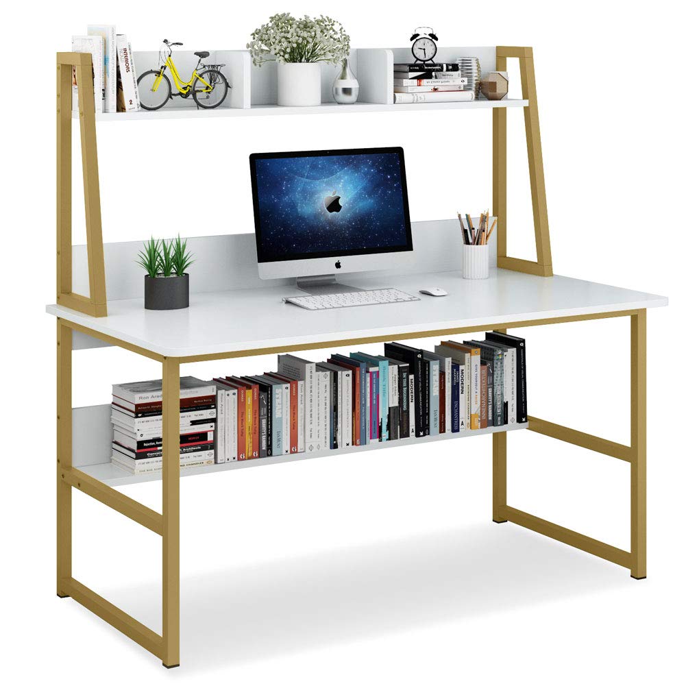 Tribesigns Computer Desk with Hutch, 47 inches Home Office Desk with Space Saving Design with Bookshelf for Small Spaces - WoodArtSupply