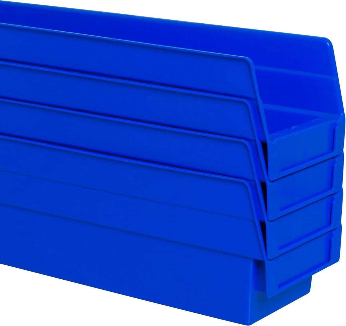 Akro-Mils 30128 Plastic Shelf Bins, Heavy Duty Storage Bins for Garage, Closet, and Drawer Organization, 18-Inch x 4-Inch x 4-Inch, Blue, 12-Pack Akro-Mils