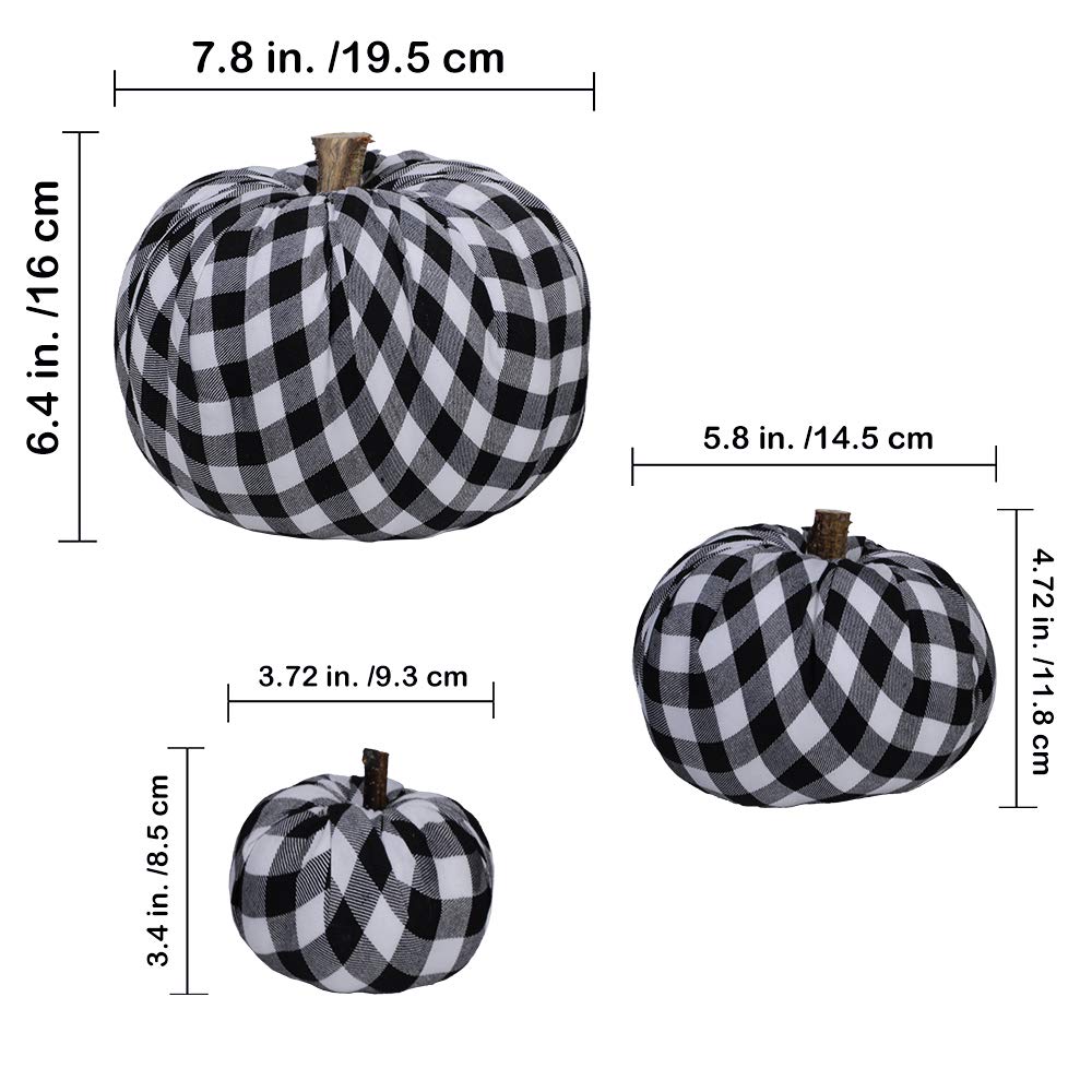 Package of 3 Assorted Burlap Pumpkins Fabric Pumpkins Buffalo Plaid Pumpkins Gingham Fabric Pumpkins Fall Thanksgiving Halloween Seasonal Holiday Farmhouse Tabletop Decoration Winlyn