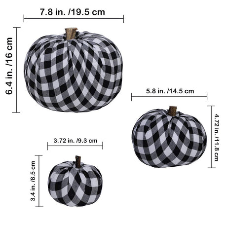 Package of 3 Assorted Burlap Pumpkins Fabric Pumpkins Buffalo Plaid Pumpkins Gingham Fabric Pumpkins Fall Thanksgiving Halloween Seasonal Holiday Farmhouse Tabletop Decoration Winlyn