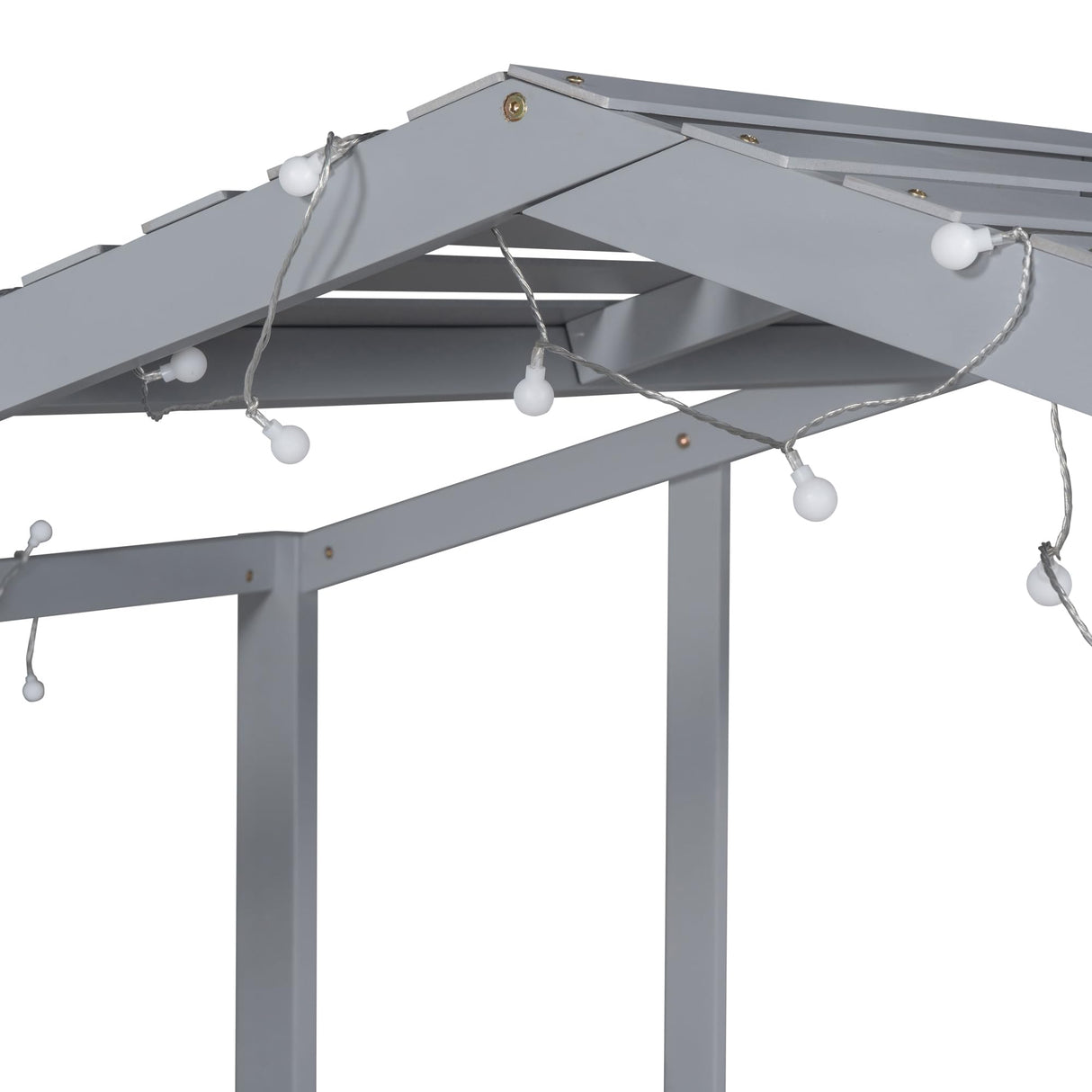 Merax Twin Loft Bed with Slide for Boys & Girls, Wood House Style with Blackboard & Light Strip, Grey Merax