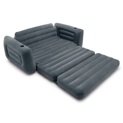 Intex 66552EP Inflatable Pull-Out Sofa: Built-in Cupholder – Velvety Surface – 2-in-1 Valve – Folds Compactly – 46" x 88" x 26" - WoodArtSupply