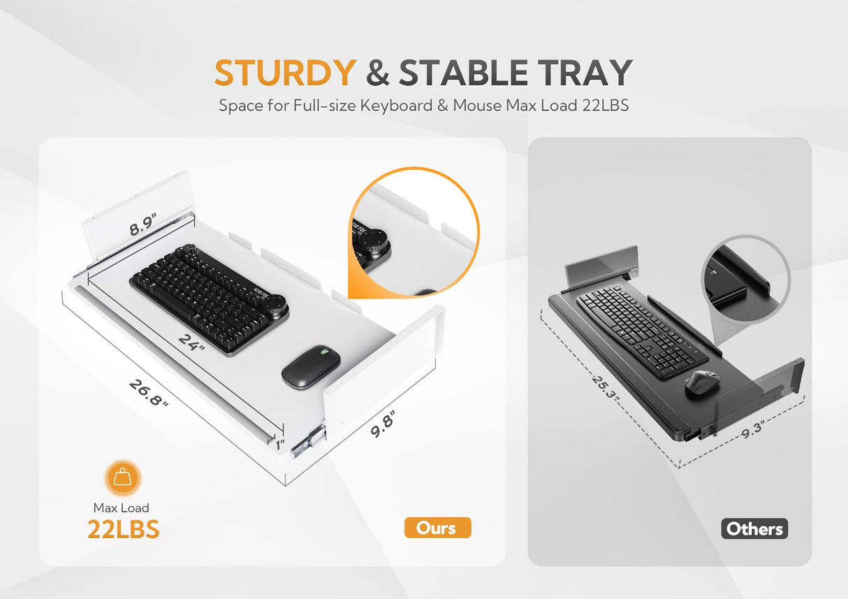 Claiks Standing Desk with Keyboard Tray, Electric Standing Desk Adjustable Height, 48x24 Inches Sit Stand up Desk with Splice Board, Raising Desk for Home Office, White Claiks