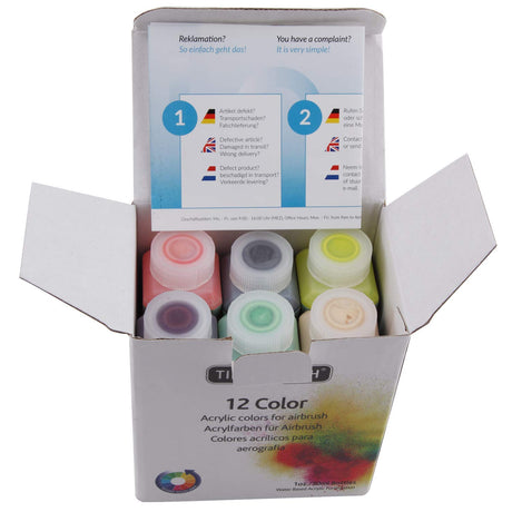 TIMBERTECH Professional Airbrush Paint, 12x30ml airbrush paint set of Acrylic Paint, Quick Drying Water Based, Rich Vivid Colors for Artists, Students, Beginners TIMBERTECH
