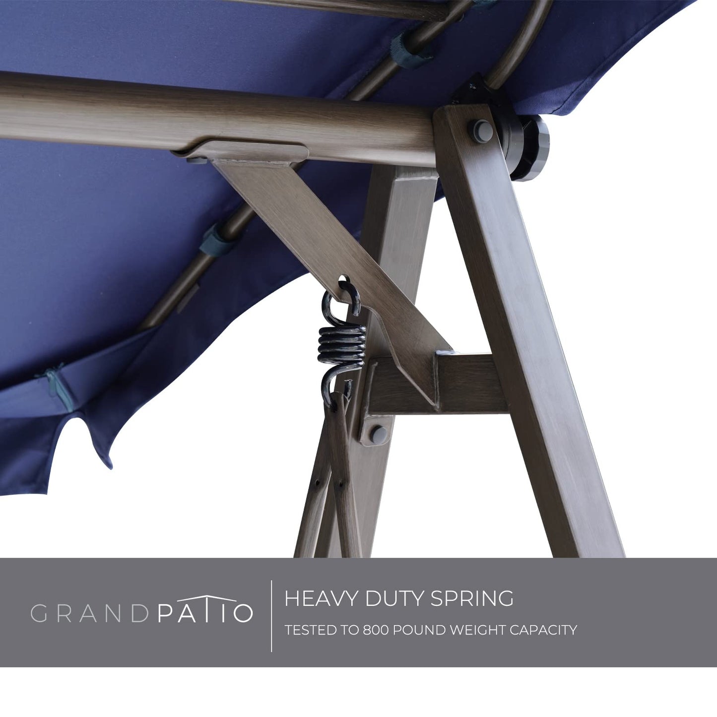 Grand Patio Porch Swing, Outdoor 2-Seat Patio Swing Chair, Adjustable Tilt Canopy, with Removable Cushion, Weather Resistant Powder Coated Painted Woodgrain Frame, Farmhouse Style-Dark Blue - WoodArtSupply