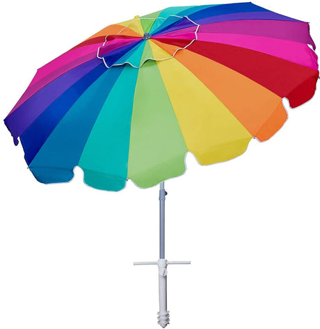 AMMSUN 7.5ft Heavy Duty HIGH Wind Beach Umbrella with sand anchor & Tilt Sun Shelter, UPF 50+ Protection Outdoor Umbrellas Sunshade with Carry Bag for Patio Garden Pool Backyard Rainbow AMMSUN
