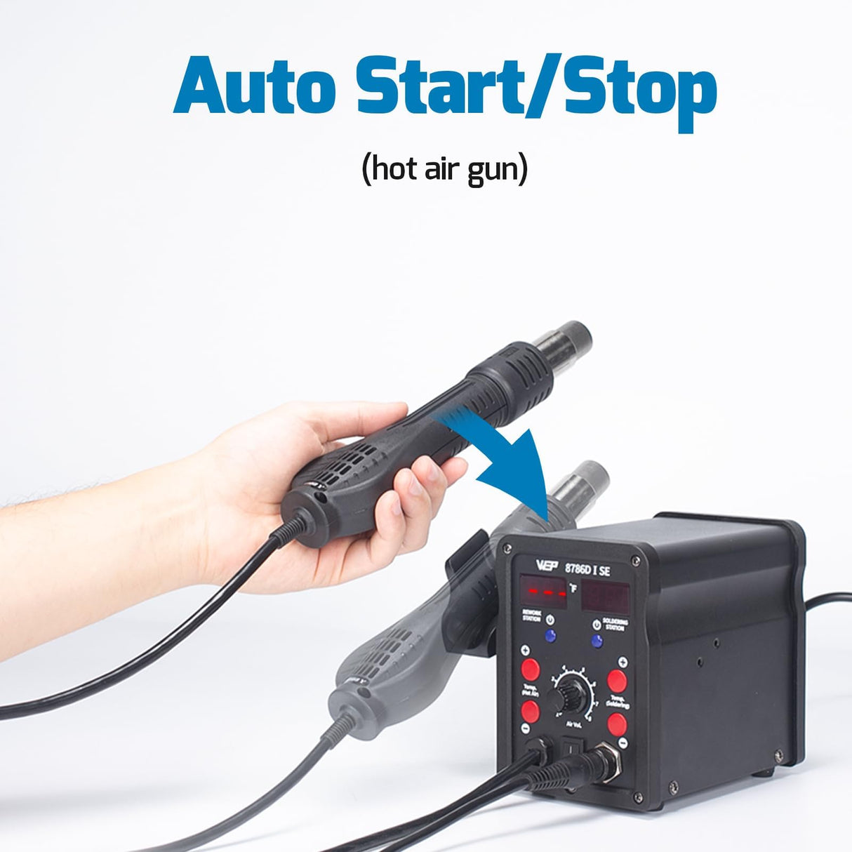 WEP 8786D-I SE Hot Air Soldering Iron Station Kit 2-IN-1 for Rework, Desoldering with Lead-Free Solder Wire, 5 Soldering Tips, 3 Hot Air Nozzles,Tweezers, Desoldering Pump WEP