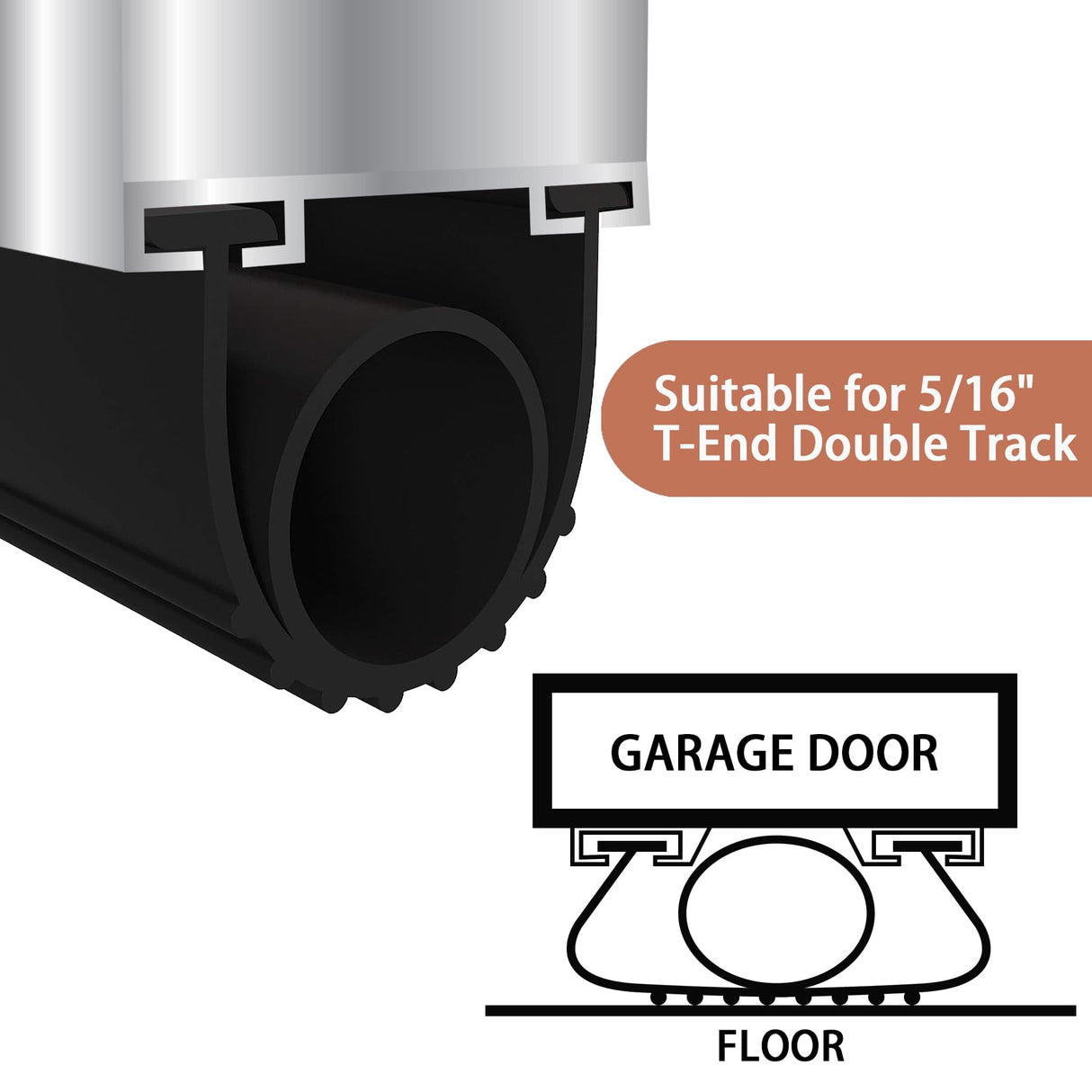 Gaahing Garage Door Bottom Seal Strip, 9.8ft Replacement Weather Stripping, Impact Buffer Sealing Weatherstrip, Fits 5/16" T-End Double Track Gaahing