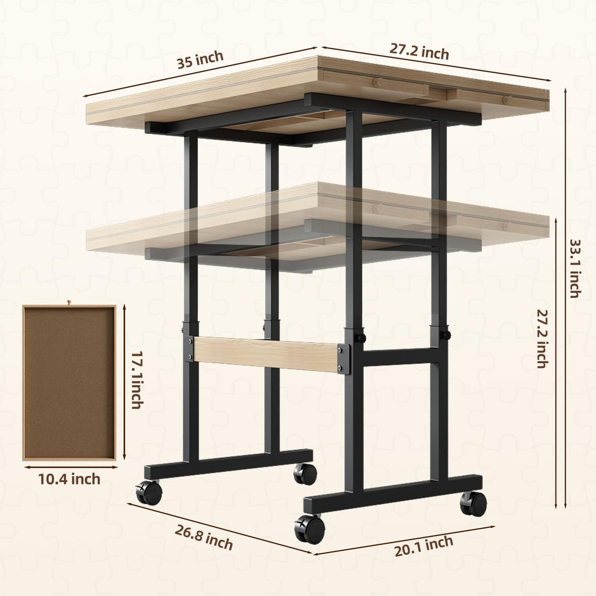 Kasinali 1500 Pieces Adjustable Jigsaw Puzzle Table for Adults, 3 Tilting Angle Puzzle Board with Legs, 35"x27.2" Multi-Functional Wooden Board with 4 Drawers & Protective Cover Kasinali