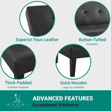 Naomi Home Black Futon Sofa Bed, Faux Leather Futon Couch, Black Sofa Bed Couch Convertible with Wooden Legs, Folding, Reclining Small Couch Bed, Button Tufted Futon Bed for Living Room Naomi Home