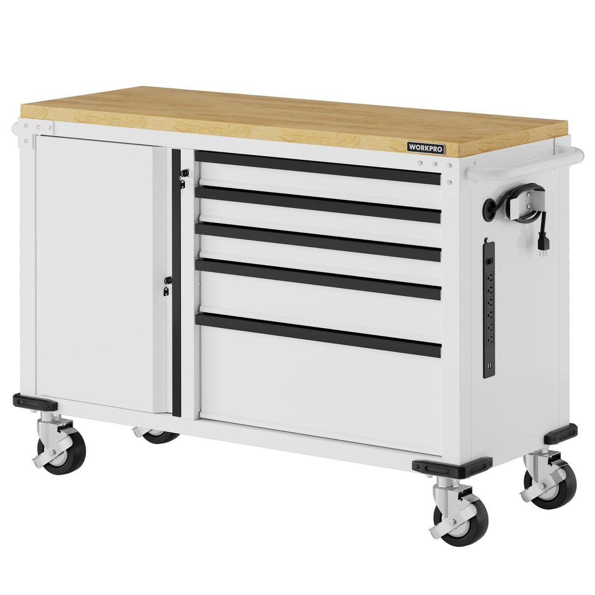 WORKPRO 52" x 20" 5-Drawer & 1-Door Rolling Tool Chest, Heavy Duty Tool Chest with Wheels, Power Strip, Locking System, Rolling Cabinet for Garage, Home & Kitchen, 1000 lbs Capacity WORKPRO