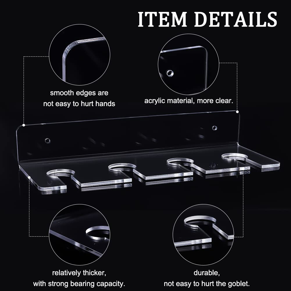 AHANDMAKER 2 Pack Acrylic Wine Glass Holders Wall Mounted, Clear Wine Glasses Display Rack, Champagne Wall Holder, Under Cabinet Wine Glass Storage Shelves, for Kitchen Bar Restaurant AHANDMAKER