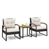 Tangkula 3 Piece Patio Conversation Set, Includes 2 Rattan Chairs and Coffee Table, Solid Acacia Wood Armrests & Tabletop, Outdoor Cushioned Wicker Furniture Set for Backyard, Poolside, Lawn, Garden Tangkula
