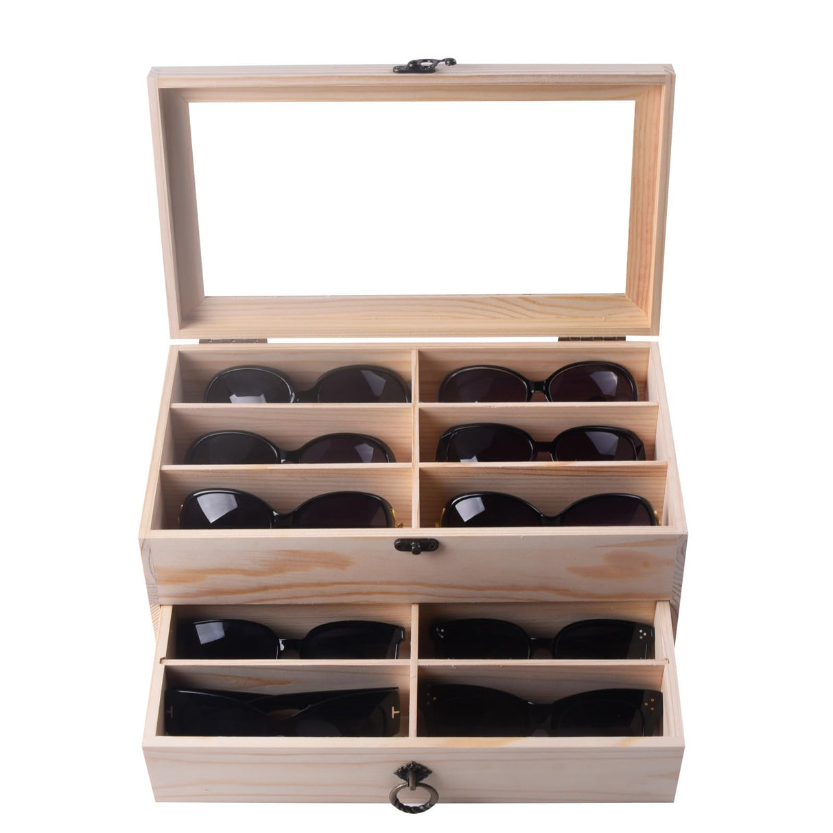 AUTOARK Pine Wood 12 Piece Eyeglasses Storage and Sunglass Glasses Display Drawer Lockable Case Organizer,DIY Colors,AW-171 AUTOARK
