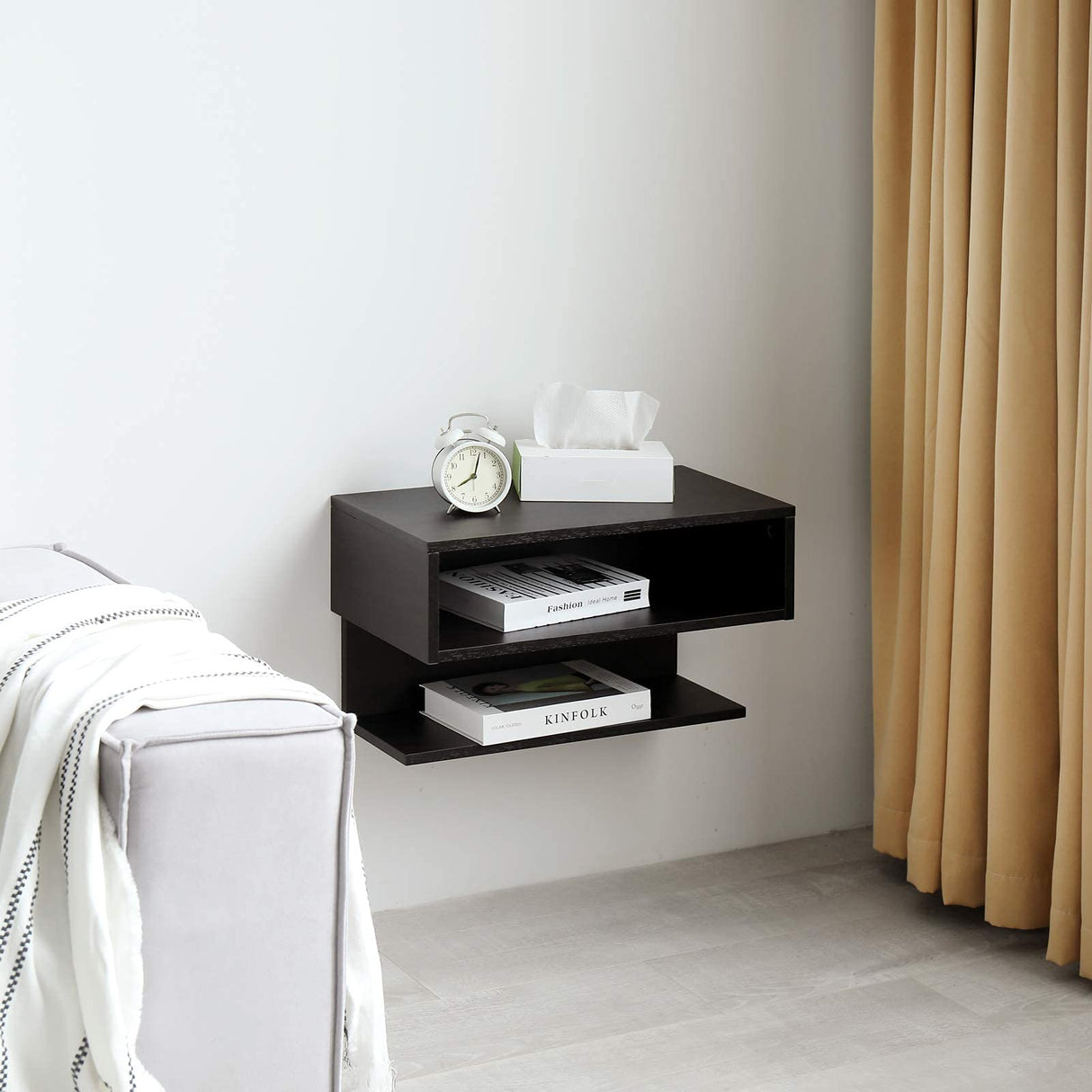 WELLAND Floating Nightstand Side Table.Wall Mounted Shelf with Drawer Storage for Living Room, Bedroom. WELLAND