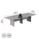 Bush Business Furniture 120W x 48D Boat Shaped Conference Table with Wood Base in Platinum Gray Bush Business Furniture
