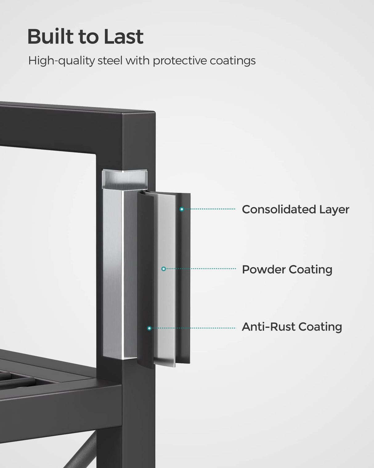 SONGMICS 3-Tier Metal Storage Rack with Wheels, Mesh Shelving Unit with X Side Frames, 31.5-Inch Width, for Entryway, Kitchen, Living Room, Bathroom, Industrial Style, Black UBSC183B01 SONGMICS