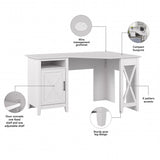 Bush Furniture Corner Computer Small Space, Office and Bedroom | Key West Collection L Desk with Storage and Aged Bronze Hardware, 54W, Pure White Oak Bush Business Furniture