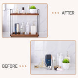 Bathroom Counter Organizer Countertop Storage - 2 Tier Bathroom Countertop Organizers Coffee Bar Organization Acacia Wood Counter Top Organizer Kitchen Spice Rack Vanity Shelf Toilet Vanity Organizers NICEPRING