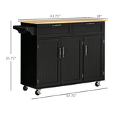 HOMCOM Mobile Kitchen Island with Storage, Kitchen Cart with Wood Top, Storage Drawers, 3-door Cabinets, Adjustable Shelves and Towel Rack, Black HOMCOM