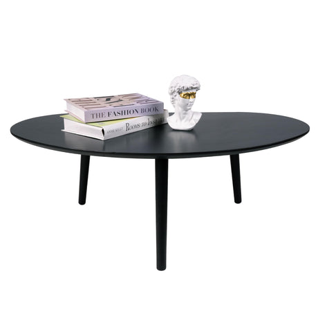 XINNAN Small Oval Coffee Table Mid Century Modern for Living Room, Center Table,Solid Wood Coffee Table,Nature Wood (Black, 18.9" D x 33.85" W 12.4" H) XINNAN