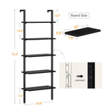 ODK 5-Tier Ladder Shelf, 74 Inches Wall Mounted Ladder Bookshelf with Metal Frame, Open Industrial Shelves for Home Office, Bedroom and Living Room, Black ODK