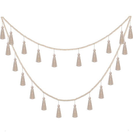 Janinka Christmas Bead Tassel Garland 9.8ft Wooden Boho Beads Garland Neutral Christmas Decor Wall Hangings Rustic Farmhouse Home Decor for Christmas Tree Decorative Supplies(Classic Color) Janinka