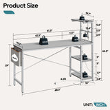 Bestier Gaming Desk with Power Outlets, 61 Inch Large Led Gamer Desk with 4 Tiers Reversible Shelves, PC Gaming Table with Headset Hook & Side Storage Bag for Bedroom (Grey 3D Carbon Fiber) Bestier