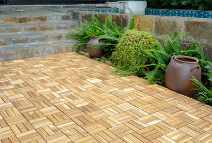 YAMAZING 12”x12” Solid Wood Interlocking Flooring Tiles (Pack of 9), Acacia Hardwood Deck Tiles,Floor Tile for Both Indoor & Outdoor Use, Patio Garden, Waterproof All Weather (9 Sq Ft) - WoodArtSupply