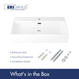 Eridanus Bathroom Sink 30" x 16" Rectangular Vessel Sink, Wall Mount Above Counter Vanity Sink, Premium Ceramic White Art Basin with Overflow, Lavatory Trough Floating Washbasin Eridanus