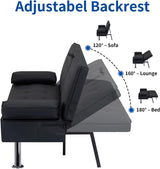 Futon Sofa Bed Convertible Loveseat Sleeper Couch Modern PU Leather Upholstery Folding Recliner Sofá, Small 2 Seaters Futon Sofa&Couch, Accent Couches with Cup Holders for Living Room Osparple