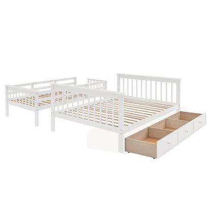 MERITLINE Twin Over Full Bunk Bed with Stairs, Storage Drawers, and Shelf - No Box Spring Needed, White - WoodArtSupply