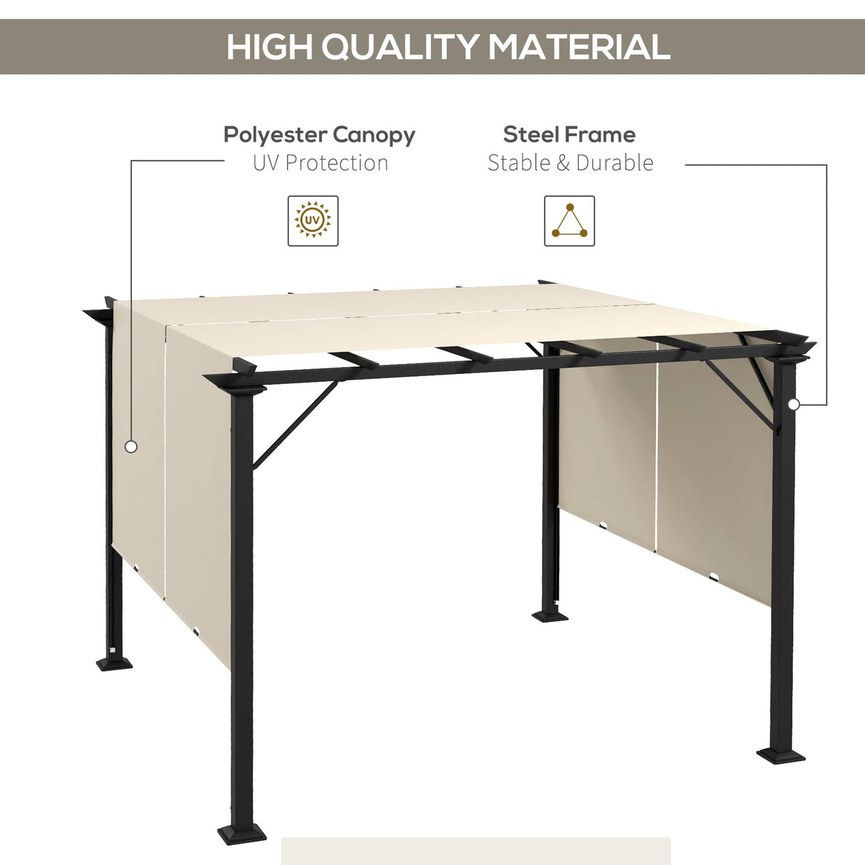 Outsunny 10' x 10' Retractable Pergola Canopy, Outdoor Gazebo with Sun Shade Canopy and Steel Frame, for Backyard, Garden, Patio, Deck, Beige Outsunny