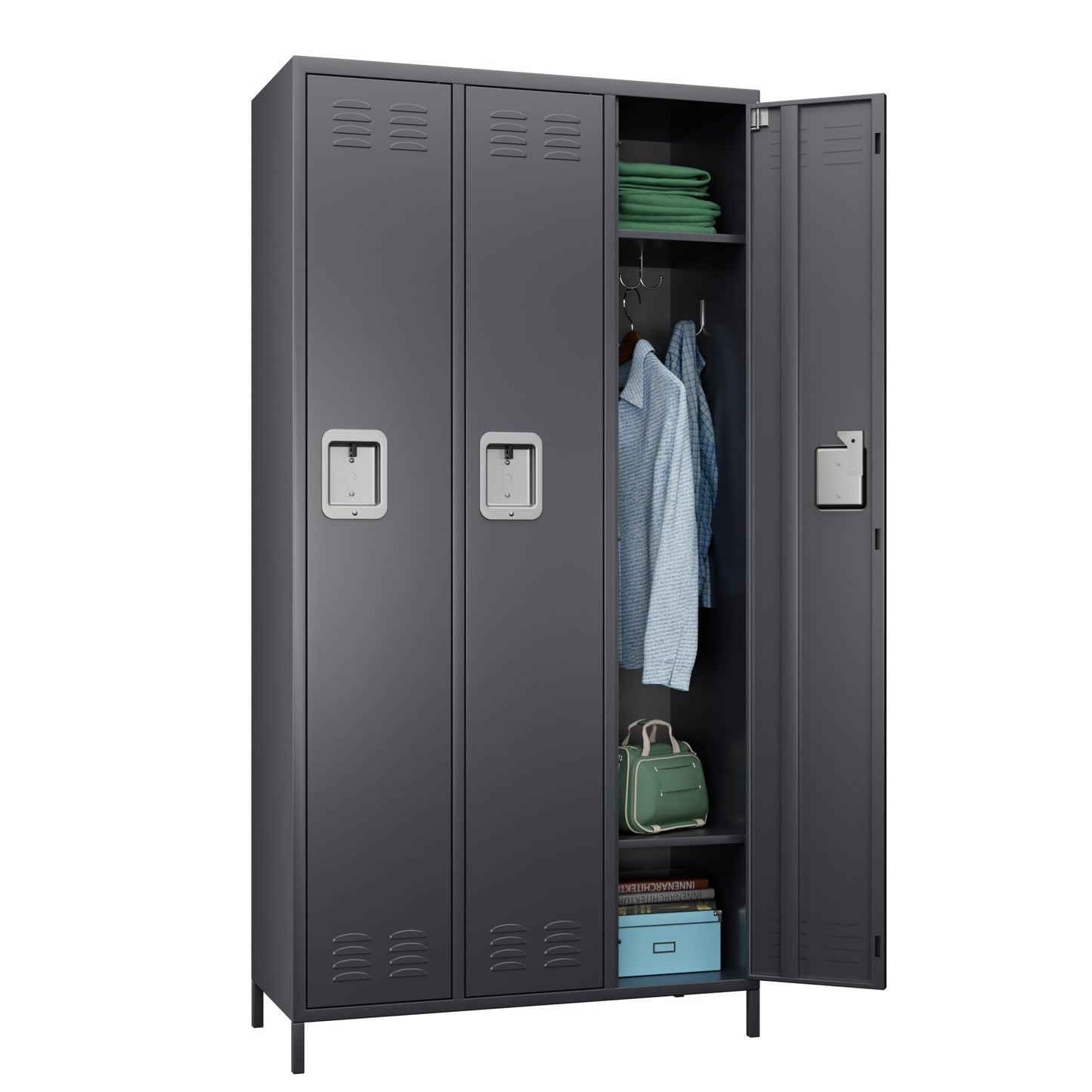 GangMei Storage Metal Locker,72" Tall Employee Locker with 3 Doors,Storage Locker for Employees School Hospital Garage Gym Home Office with Hooks - WoodArtSupply