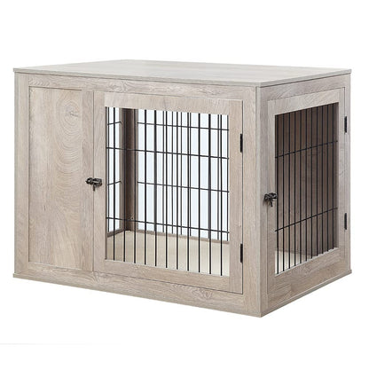 unipaws Furniture Style Dog Crate for Medium Large Dogs, Indoor Aesthetic Dog Stuff Kennel, Modern Decorative Wood Wire Pet House Dog Cage, Pretty Cute End Side Table Nightstand, Weathered Gr - WoodArtSupply