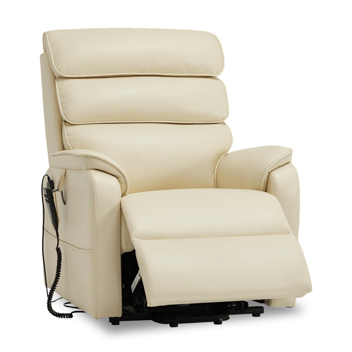 DYNOX 350 LBS Power Lift Recliner Chair for Elderly, Medium Size Dual Motor Lay Flat Infinite Positions Recliner with Heat & Massage(9188,Faux Leather,Cream) DYNOX
