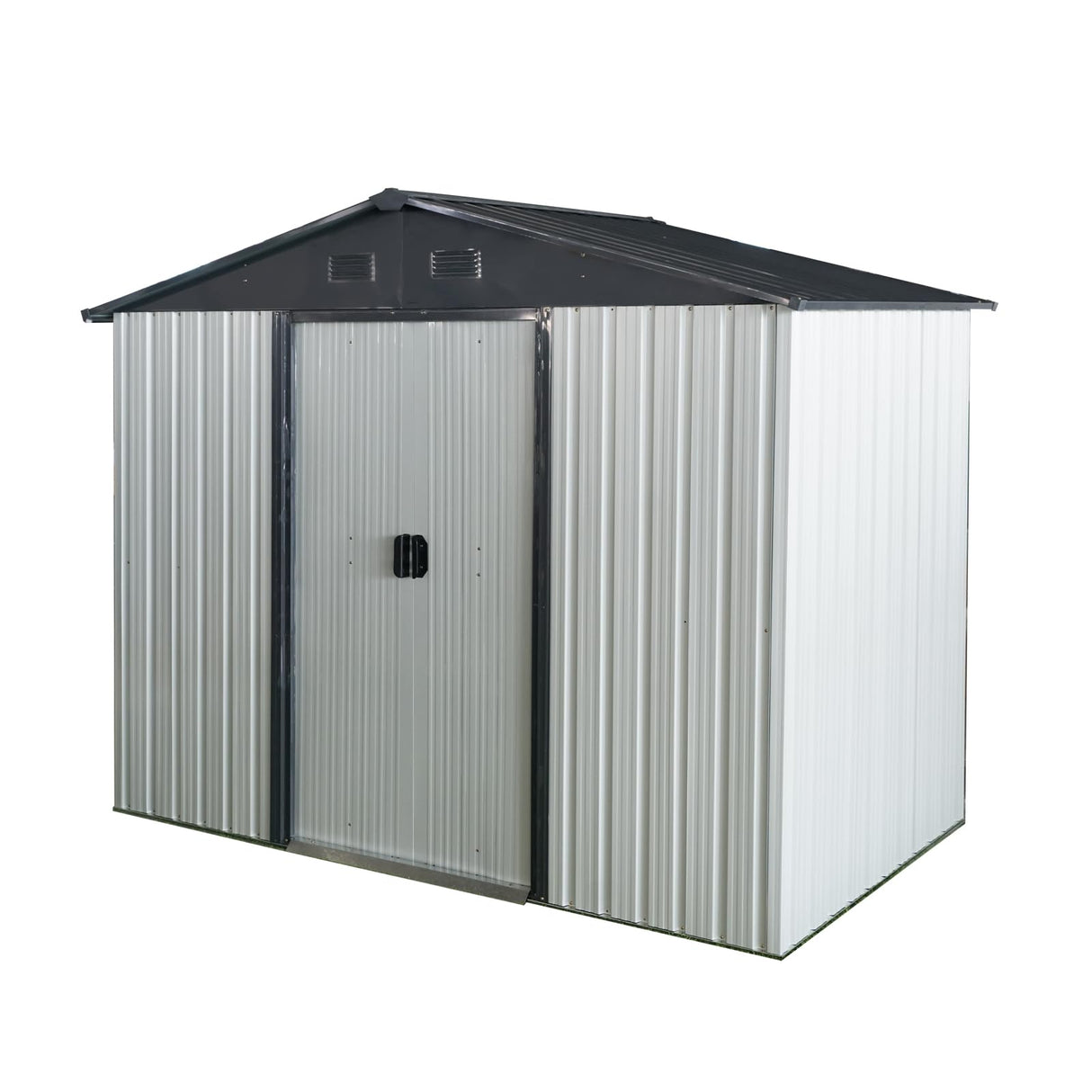 HiHomely 8ft 4ft Outdoor Metal Storage Shed with Sliding Door & Foundation – Durable, Weather -, Lockable for, Tools & Equipment (White + Black) (1 Doors) HiHomely