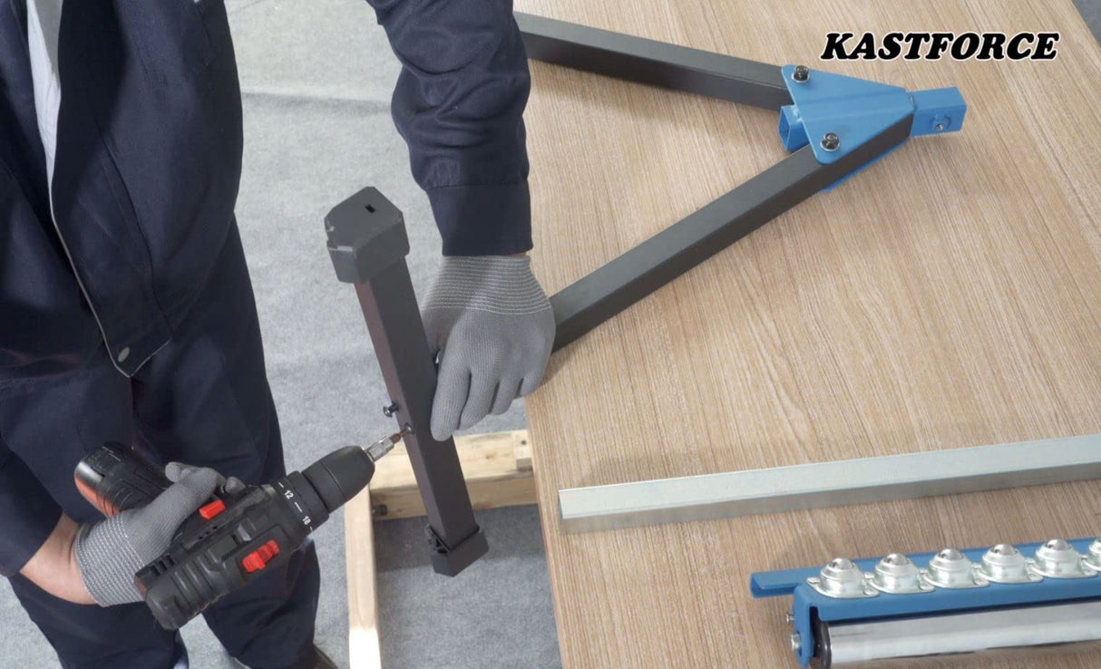 KASTFORCE 2 of Folding Roller Stand, Height Adjustable, Heavy Duty 300 LB Load Capacity Each, Outfeed Woodworking, Folds Flat for Easy Storage, Twin Pack, KF3015 KASTFORCE