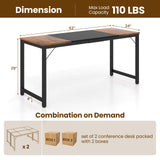 Tangkula 63” x 24” Conference Table Set of 2, Meeting Table with Metal Frame & Adjustable Foot Pads, Seminar Boardroom Table, Training Table for Office, Black & Rustic Brown Tangkula