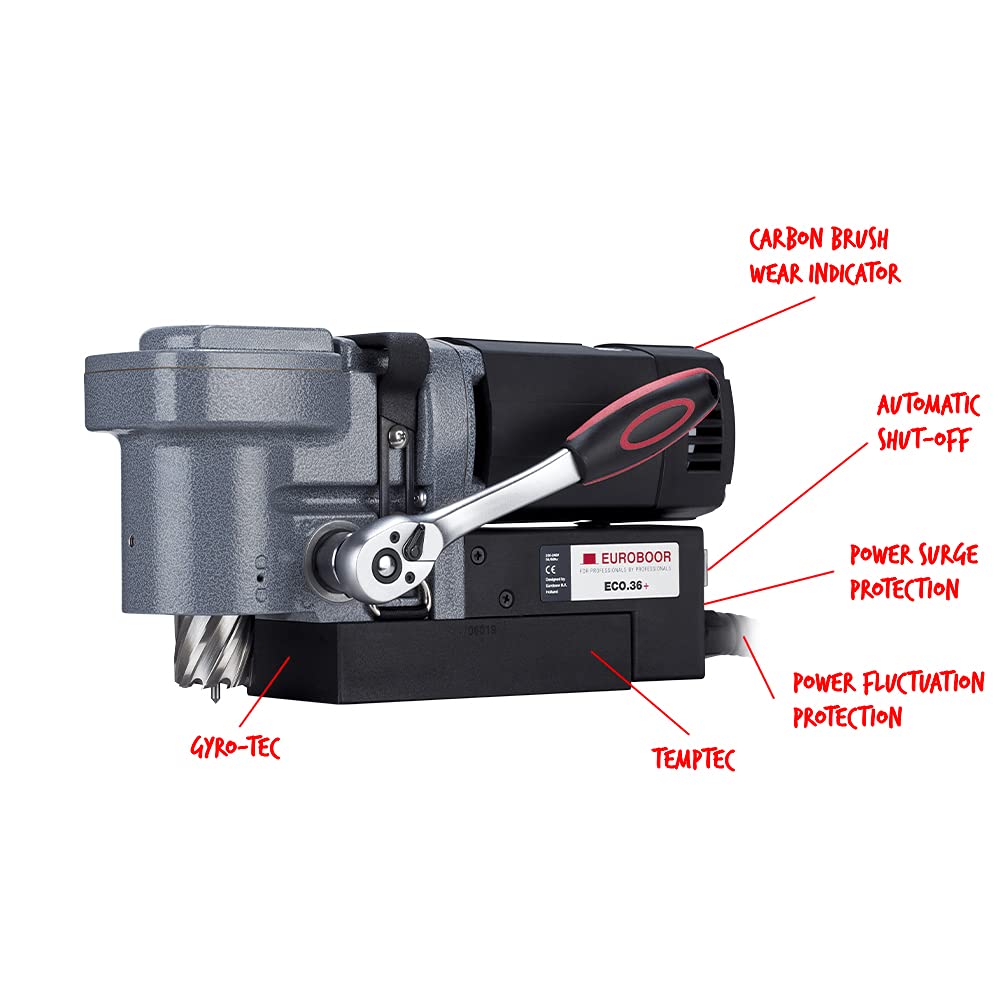 EUROBOOR Magnetic Drill Press - 9.5A Low Profile Drilling Machine with 1-7/16" Annular Cut Capacity & 1-Speed Gearbox - ECO.36+ - WoodArtSupply