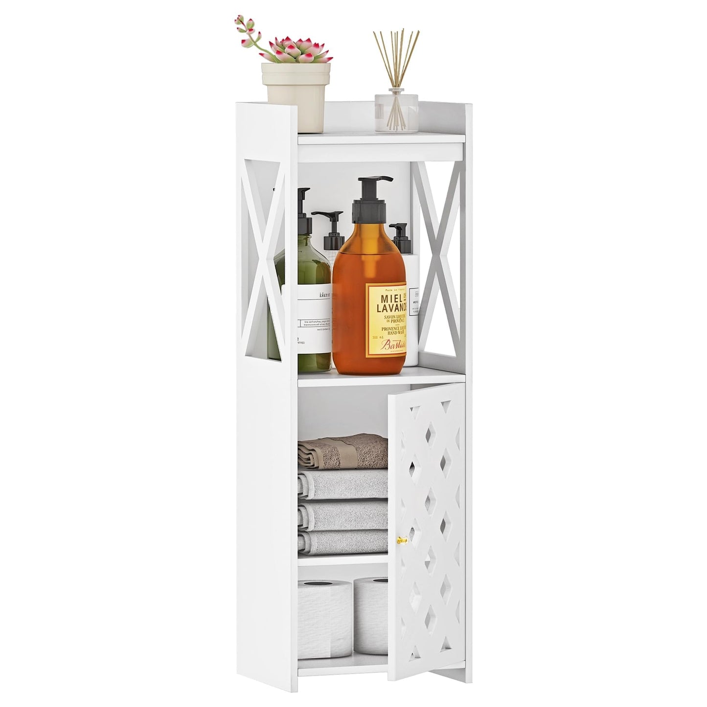 BYFU Versatile White Bathroom Storage Cabinet with Door and Open Shelf for Space-Saving Organisation - WoodArtSupply