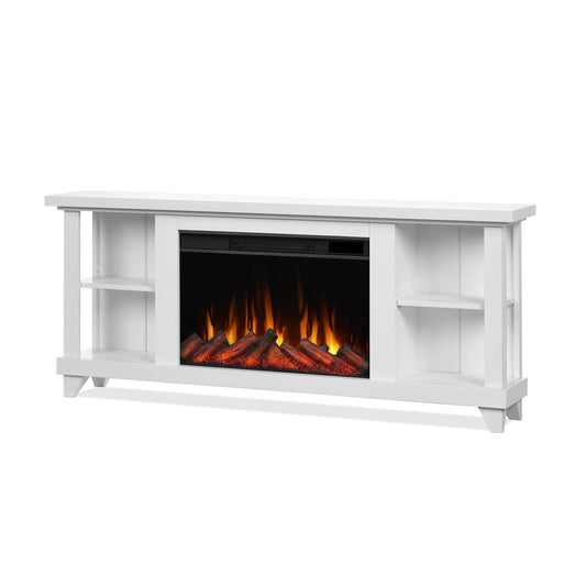 Real Flame Penrose 58" Slim Electric Fireplace TV Stand for TVs up to 55 inches, Entertainment Center with Adjustable Shelves and Storage, TV Stand for Living Room and Bedroom, Remote Control, White