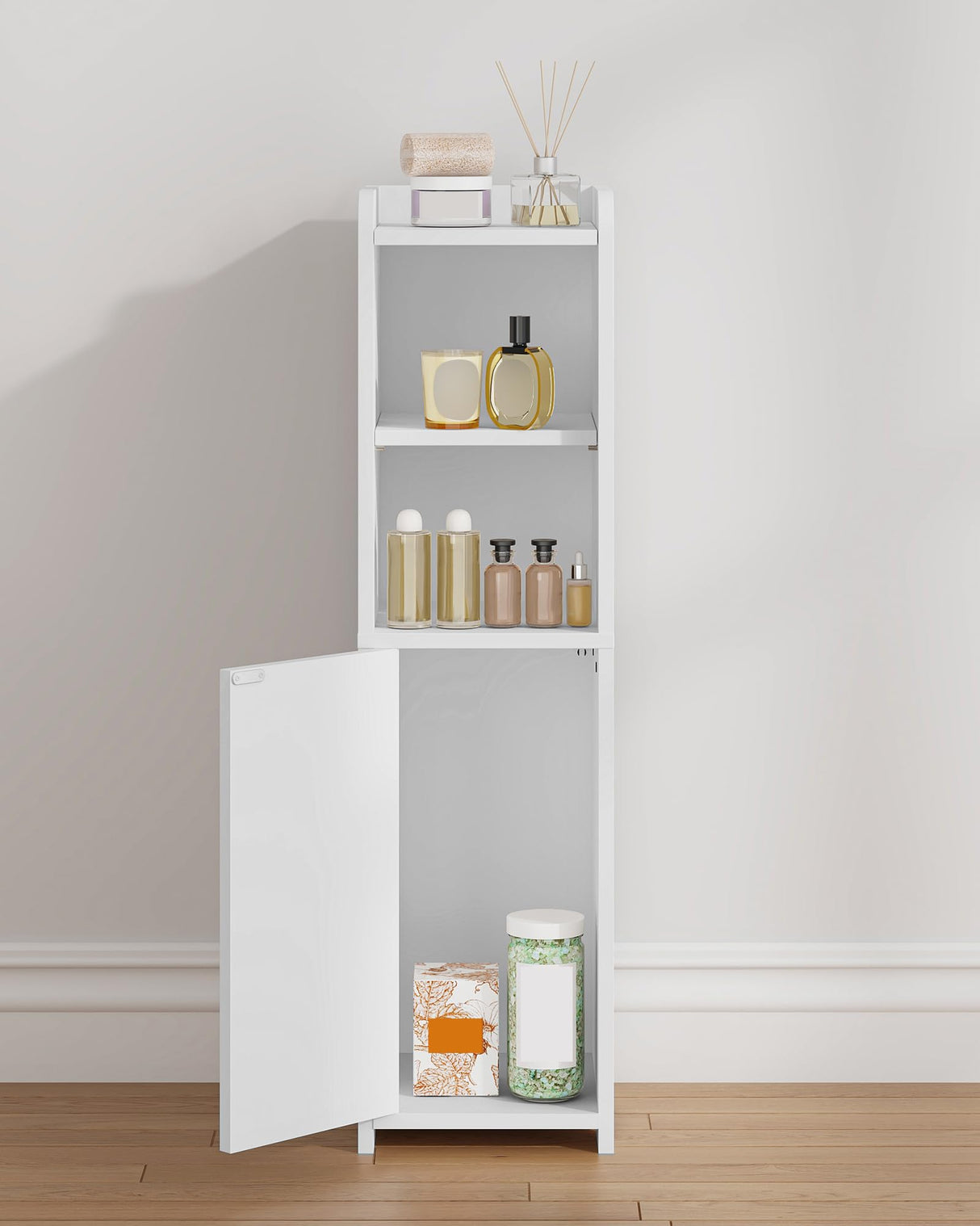 Hzuaneri Bathroom Storage Cabinet, Corner Floor Cabinet with Doors and Adjustable Shelf, Narrow Toilet Paper Cabinet, Bathroom Organizer for Small Spaces, White BC19703X Hzuaneri