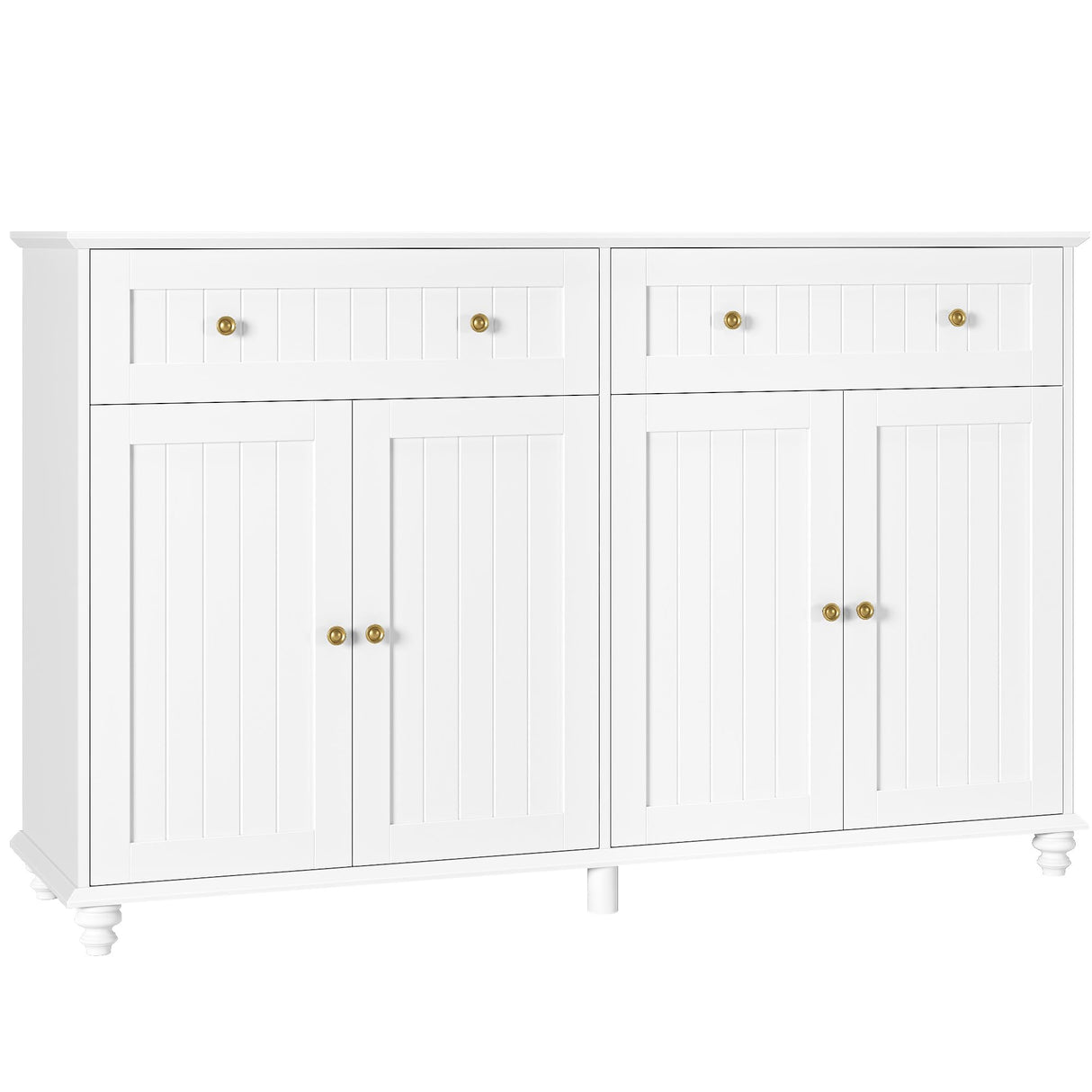 finetones Buffet Cabinet with Storage, 55.1” Large Sideboard Buffet Cabinet, White Kitchen Cabinet Display Cabinet with 2 Drawers and 4 Doors, Wood Coffee Bar Cabinet for Kitchen Dining Room finetones
