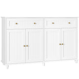 finetones Buffet Cabinet with Storage, 55.1” Large Sideboard Buffet Cabinet, White Kitchen Cabinet Display Cabinet with 2 Drawers and 4 Doors, Wood Coffee Bar Cabinet for Kitchen Dining Room finetones