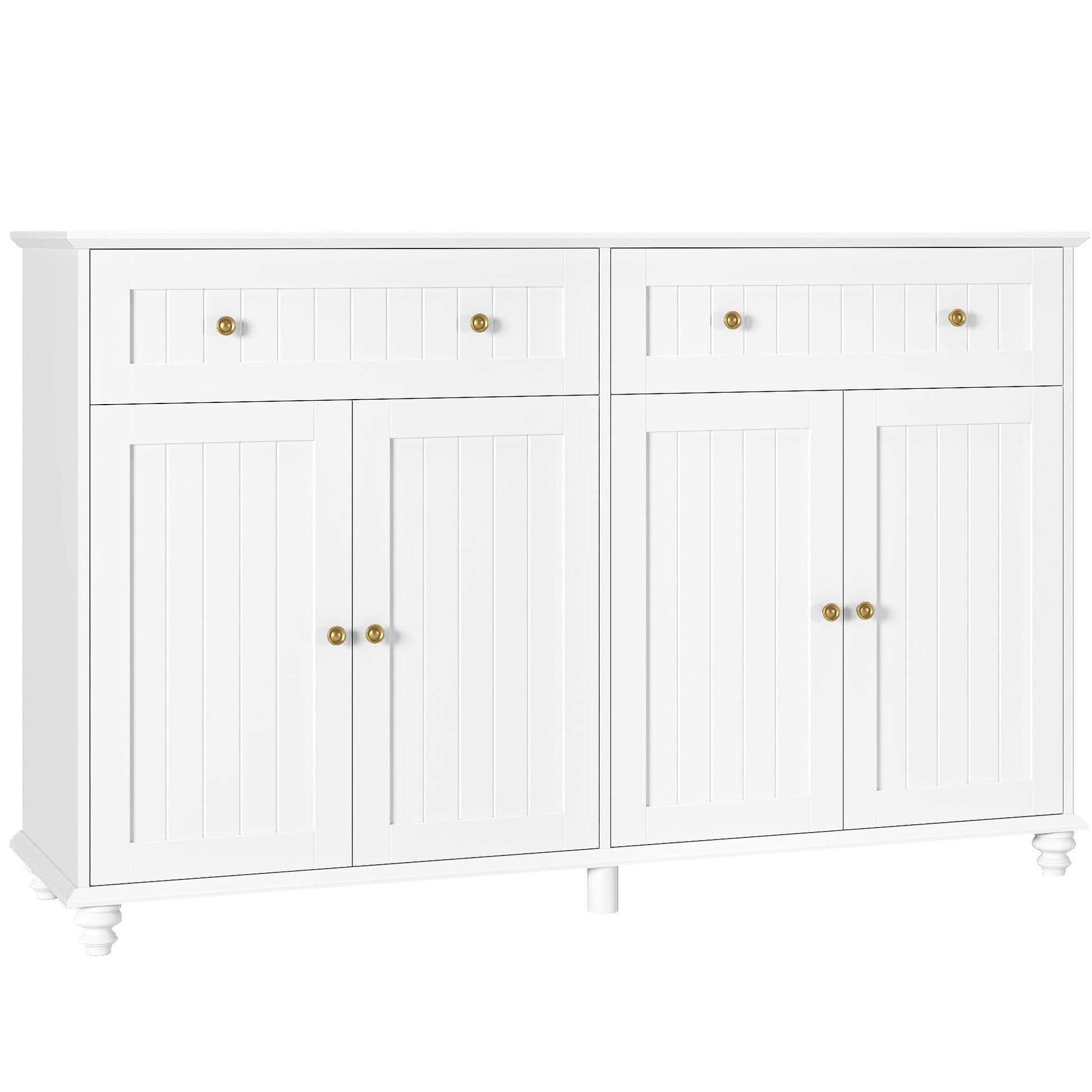 finetones Buffet Cabinet with Storage, 55.1” Large Sideboard Buffet Cabinet, White Kitchen Cabinet Display Cabinet with 2 Drawers and 4 Doors, Wood Coffee Bar Cabinet for Kitchen Dining Room - WoodArtSupply